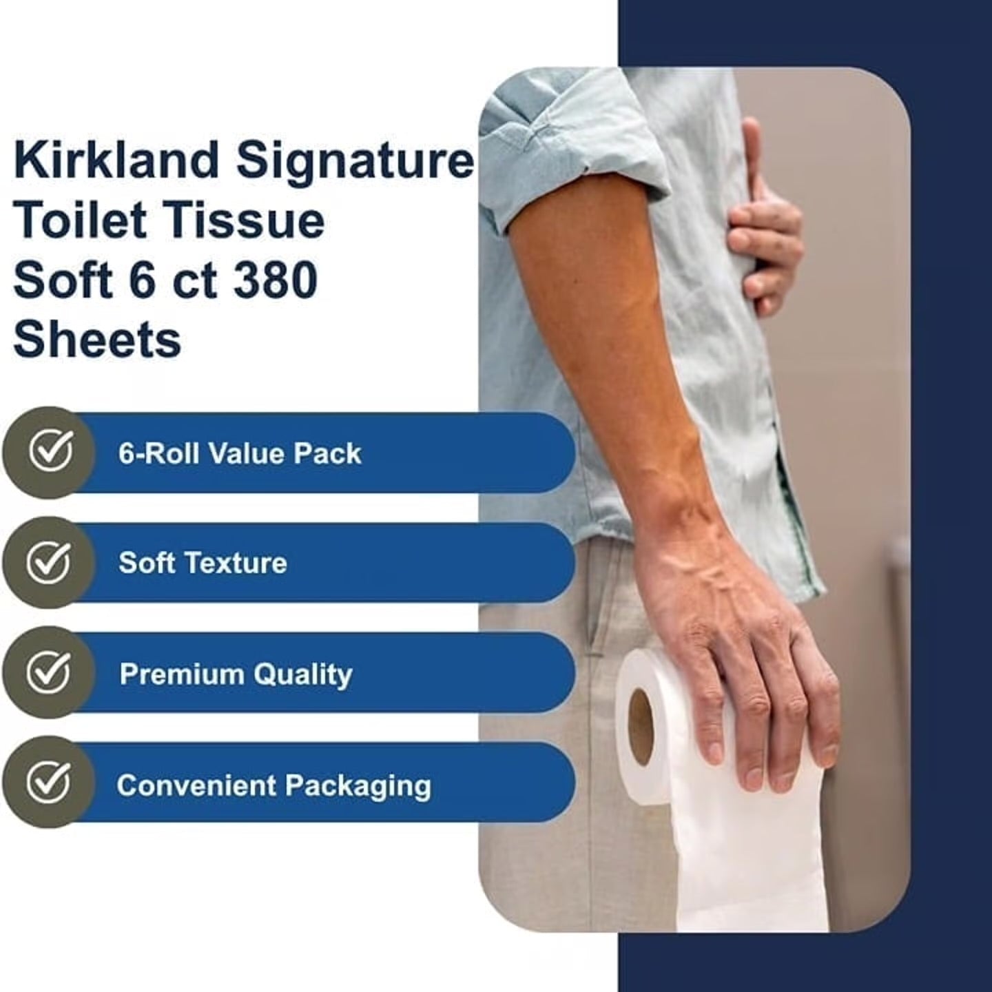 Kirkland Signature Soft Bath Tissue Toilet Paper, 2-Ply, 6 Rolls, 285 sq ft