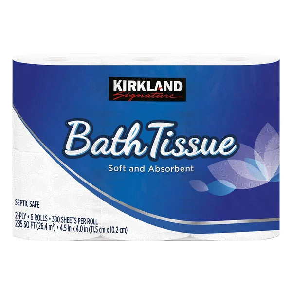 Kirkland Signature Bath Tissue, 2-Ply, 380 Sheets, 6 Rolls