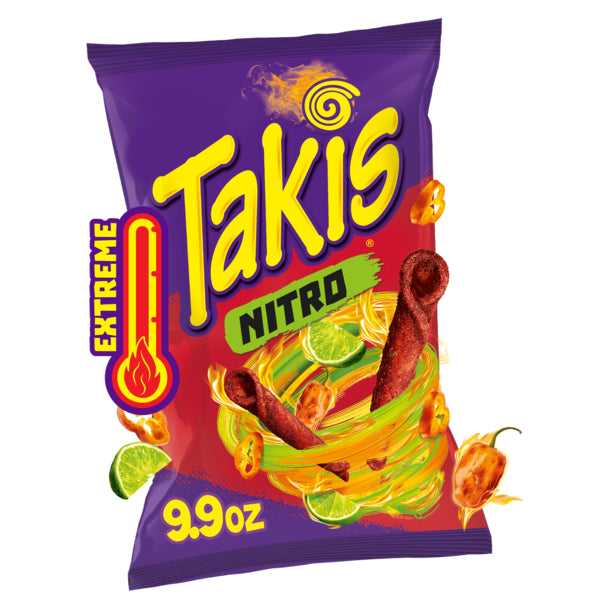 Takis Nitro 9.9 oz Sharing Size Bag, Habanero & Lime Flavored Extreme Spicy Rolled Tortilla Chips 9.9 oz