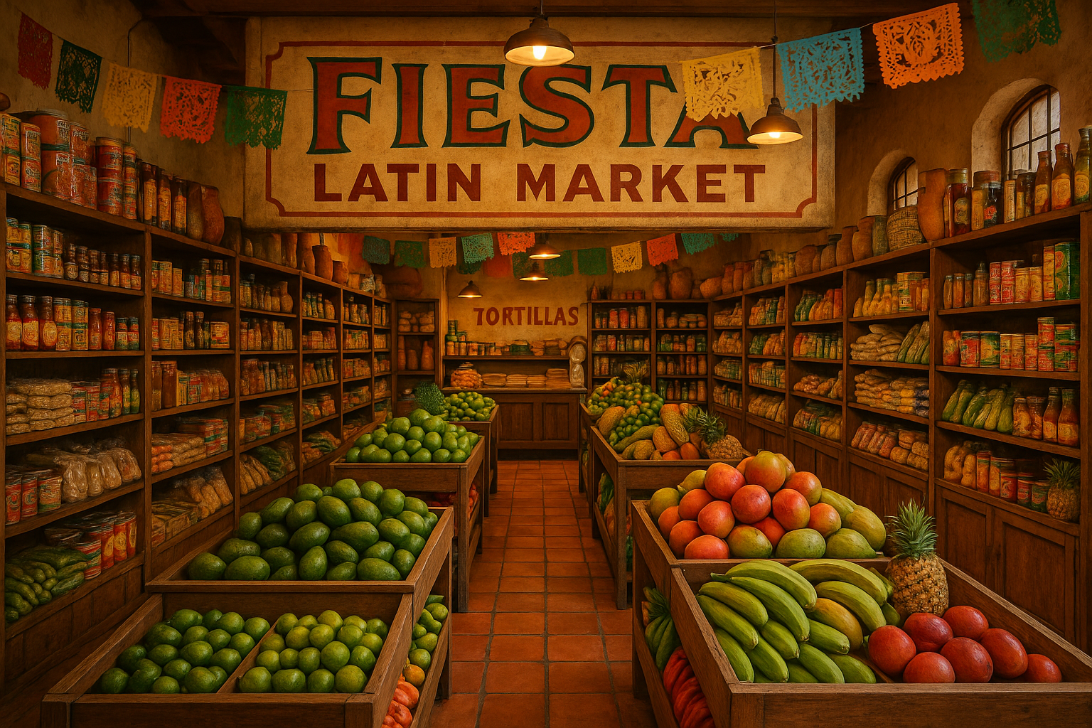 mexican supermarket, vintage looking, fiesta latin market, grocery store, tienda