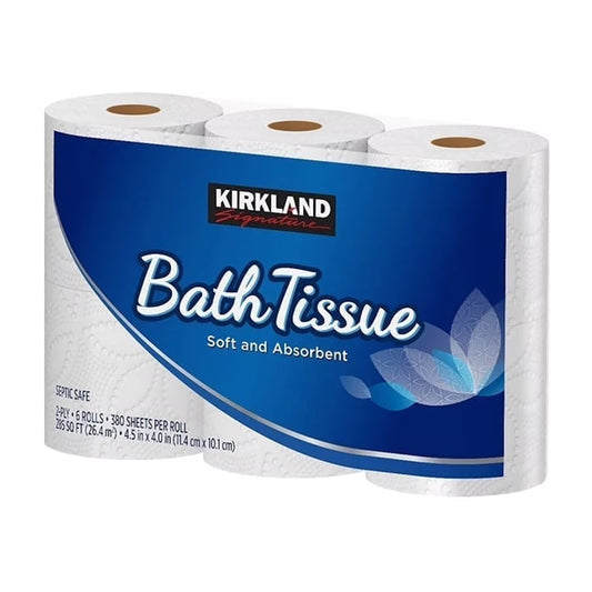 Kirkland Signature Soft Bath Tissue Toilet Paper, 2-Ply, 6 Rolls, 285 sq ft