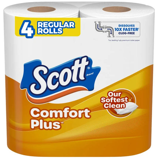 Scott ComfortPlus Toilet Paper, 1-Ply 4 ct
