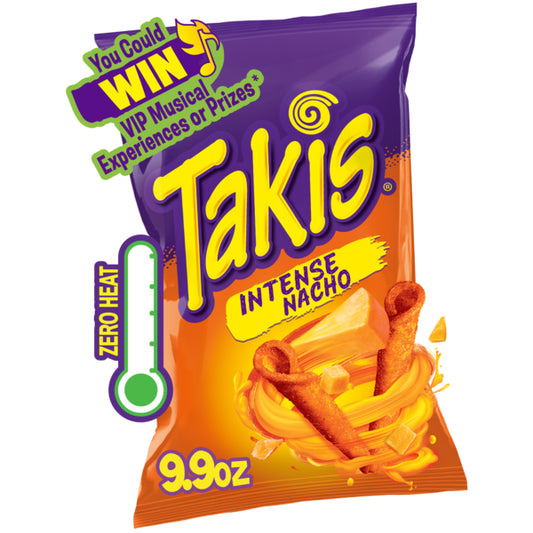 Takis Intense Nacho 9.9 oz Sharing Size Bag, Cheese Flavored Non-Spicy Cheesy Rolled Tortilla Chips 9.9 oz
