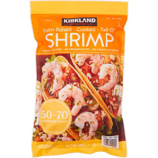 Kirkland Signature Farm-Raised Cooked Shrimp, Tail-Off, 50-70-count per Pound, 2 lbs