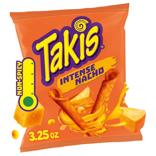 Takis Intense Nacho 3.25 oz Snack Size Bag, Cheese Flavored Non-Spicy Cheesy Rolled Tortilla Chips 3.25 oz